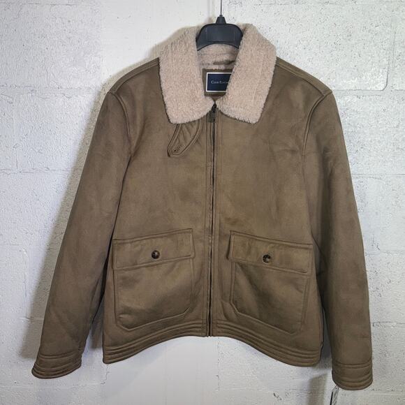 Club Room Men's Faux Suede shearling lined Jacket Tan XL $250